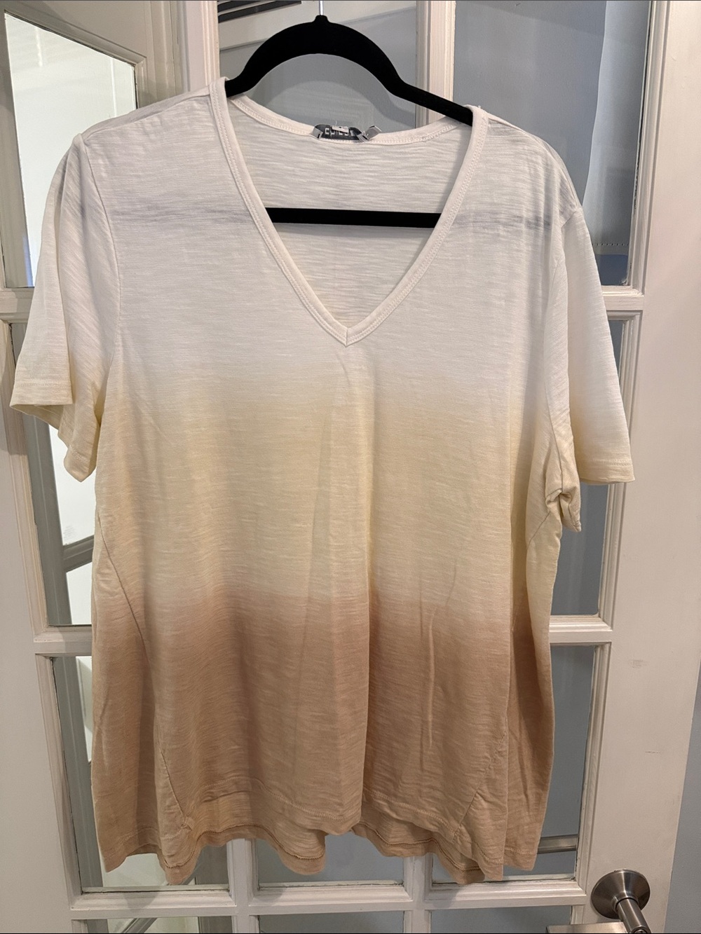 Chico's Cream to Brown Ombre V-Neck “Cotton Slub” Tee
